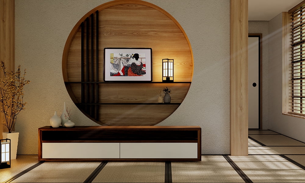 喜多川歌麿 浮世絵春画「歌まくら・料亭の二階」を飾ったイメージ写真