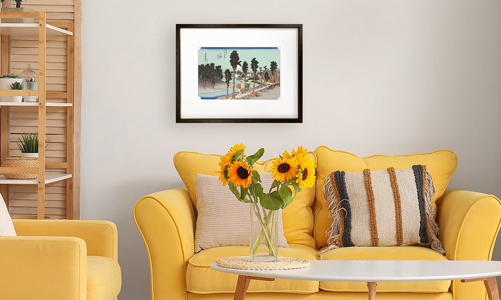 歌川広重「東海道五十三次 沼津 黄昏図」浮世絵木版画を飾ったイメージ写真