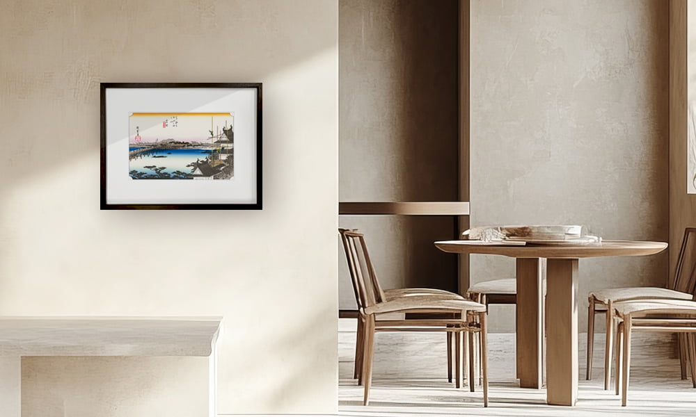 歌川広重「東海道五十三次 吉田 豊川橋」浮世絵木版画を飾ったイメージ写真