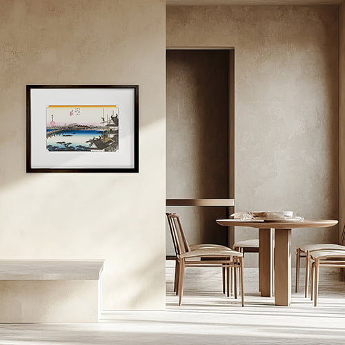 浮世絵、東海道吉田驛豊川之長橋、三枚綴りの真ん中と左側の二枚売り、二代歌川広重画 浮世絵、東海道吉田驛豊川之長橋、三枚綴りの真ん中と左側の二枚