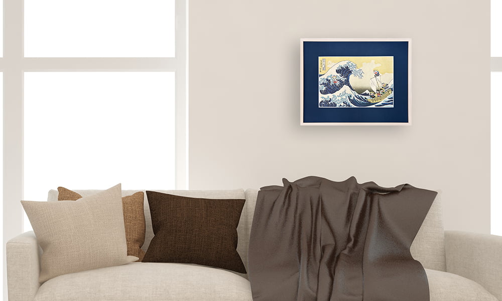 ドラえもん 浮世絵木版画「富嶽三十六景 神奈川沖浪裏」を飾ったイメージ写真