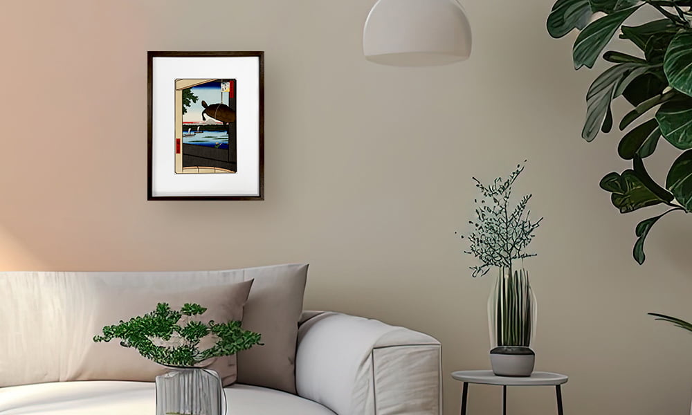 歌川広重「名所江戸百景 深川万年橋」浮世絵木版画を飾ったイメージ写真