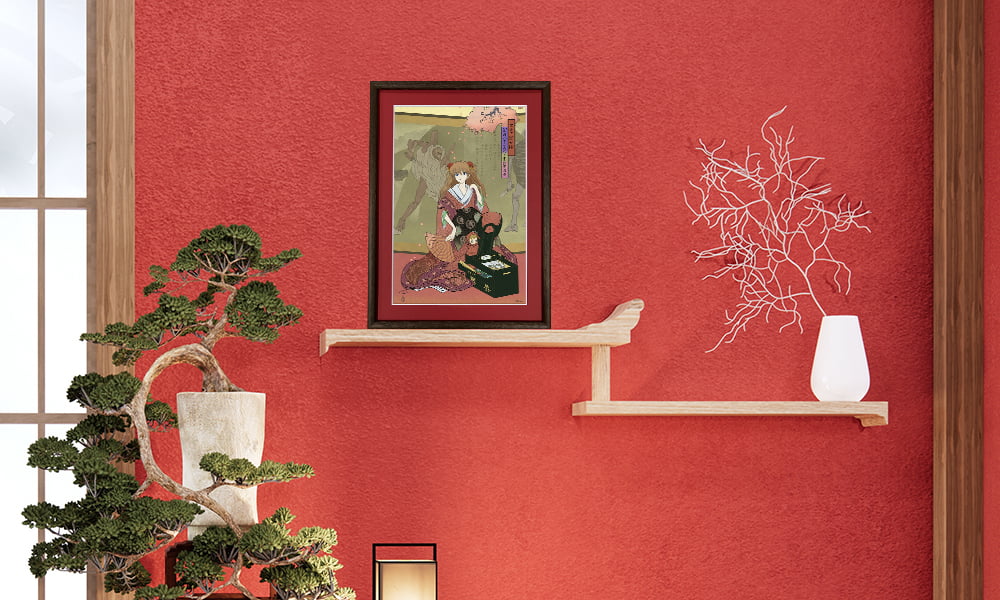 エヴァ浮世絵「箱根八里美人三画揃 アスカ」を飾ったイメージ写真