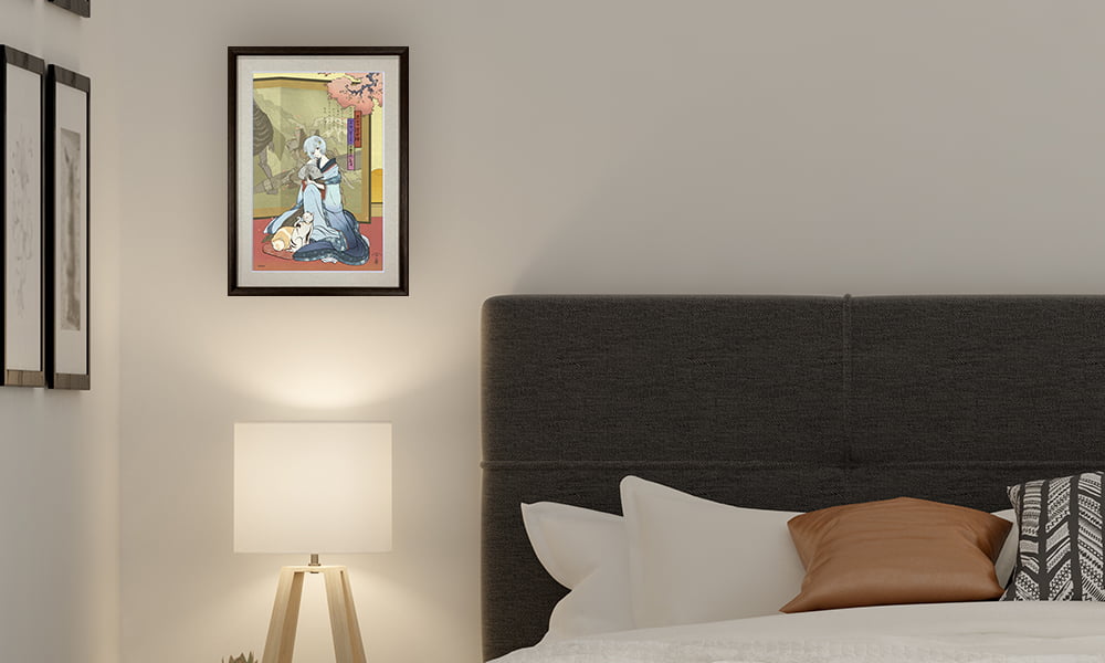 エヴァ浮世絵「箱根八里美人三画揃 レイ」を飾ったイメージ写真