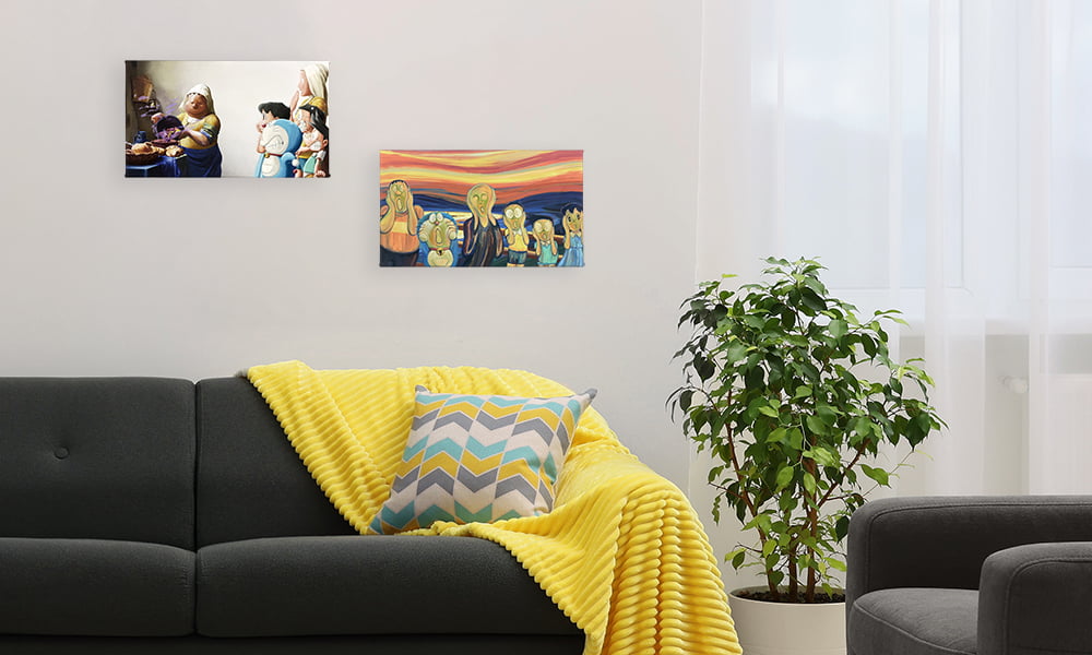 『映画ドラえもん のび太の絵世界物語』名画ファブリックボード「牛乳を注ぐ女」を飾ったイメージ写真