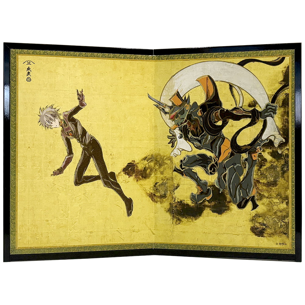 『風神雷神』屏風　貼り絵　アート　美術品　インテリア エヴァ浮世絵屏風「EVANGELION 風神雷神図屏風～風神図：Mark.06