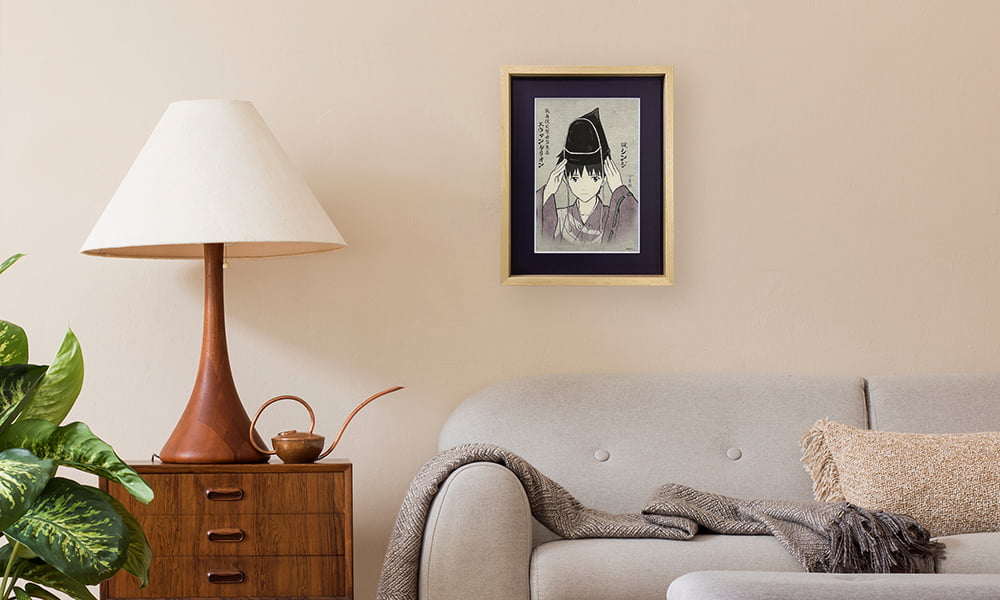 エヴァ浮世絵「エヴァ歌舞伎大首絵・碇シンジ」を飾ったイメージ写真